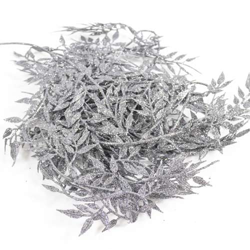 Pewter Grey Glitter Ficus Leaves Garland 1.8m Product Gallery Image
