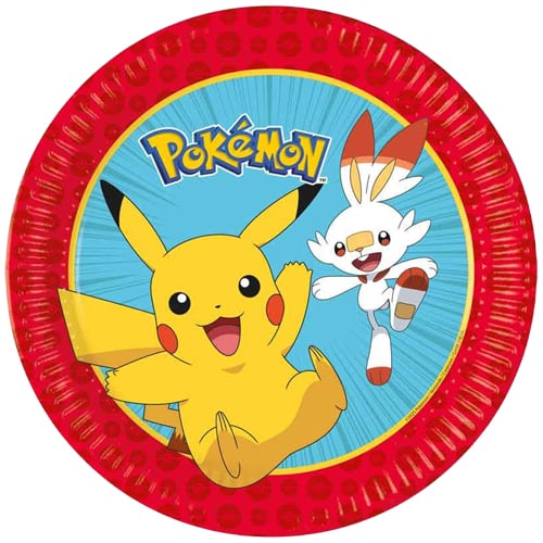 Pikachu & Scorbunny Pokemon Round Paper Plates 23cm - Pack of 8