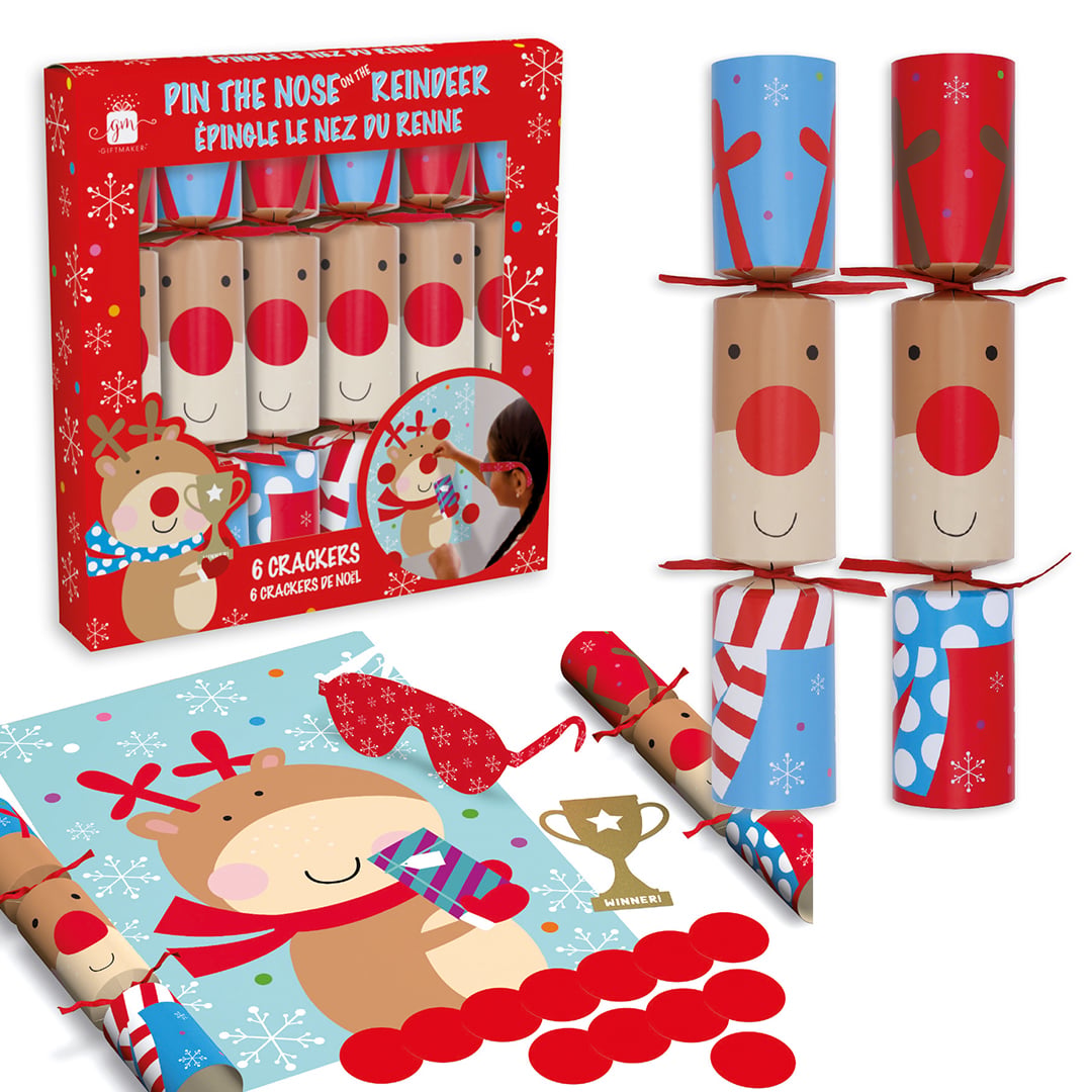 Pin the Nose on the Reindeer Game Christmas Crackers 30cm / 12 in - Pack of 6