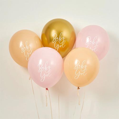 Pink, Nude & Gold Baby Girl Latex Balloons 30cm / 12 in - Pack of 5 Product Gallery Image
