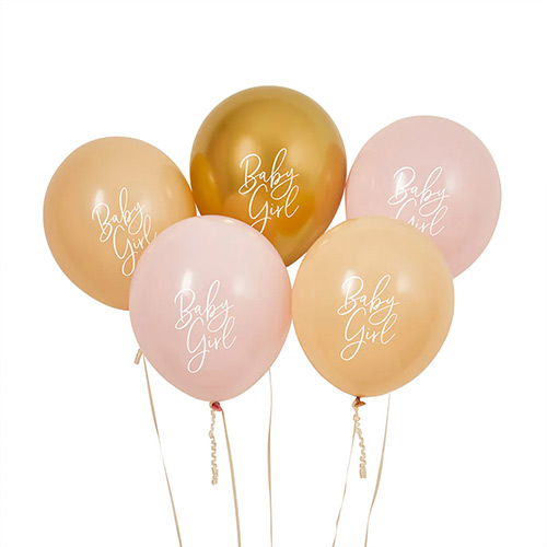 Pink, Nude & Gold Baby Girl Latex Balloons 30cm / 12 in - Pack of 5 Bundle Product Image