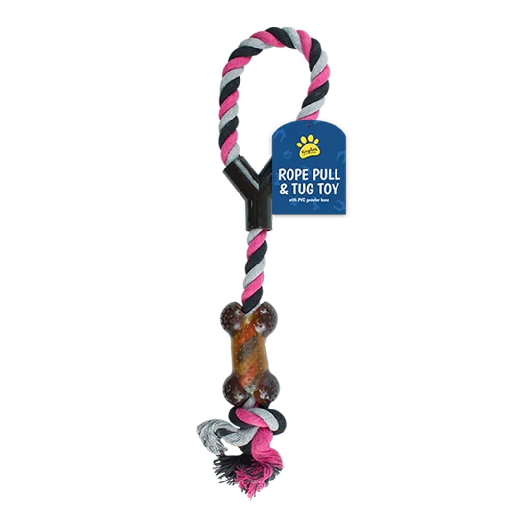 Pink & Black with Brown Rope Pull & Tug Dog Toy