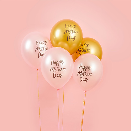 Pink & Metallic Gold Happy Mother's Day Latex Balloons 30cm / 12 in - Pack of 5 Product Gallery Image