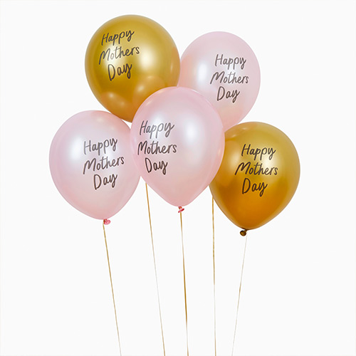 Pink & Metallic Gold Happy Mother's Day Latex Balloons 30cm / 12 in - Pack of 5