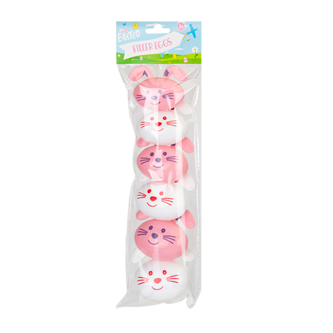 Pink & White Bunny Head Easter Plastic Filler Eggs - Pack of 6 Product Gallery Image