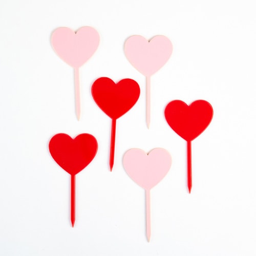 Pink & Red Heart Pick Acrylic Cake Toppers - Pack of 6 Product Gallery Image