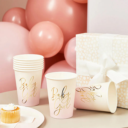 Pink Ombre Baby Girl Paper Cups 230ml - Pack of 8 Product Gallery Image