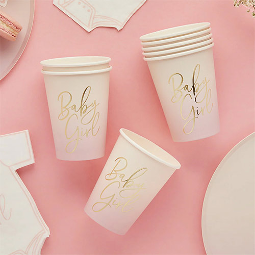 Pink Ombre Baby Girl Paper Cups 230ml - Pack of 8 Product Gallery Image