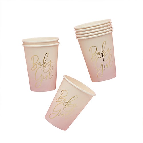 Pink Ombre Baby Girl Paper Cups 230ml - Pack of 8 Product Gallery Image