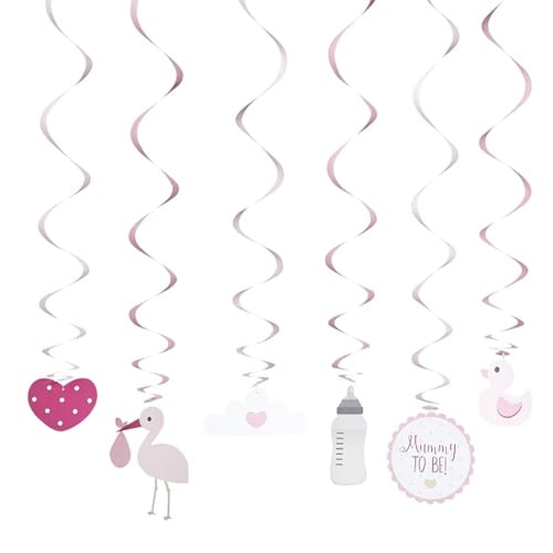 Pink Baby Shower Hanging Swirl Decorations - Pack of 6 Product Gallery Image