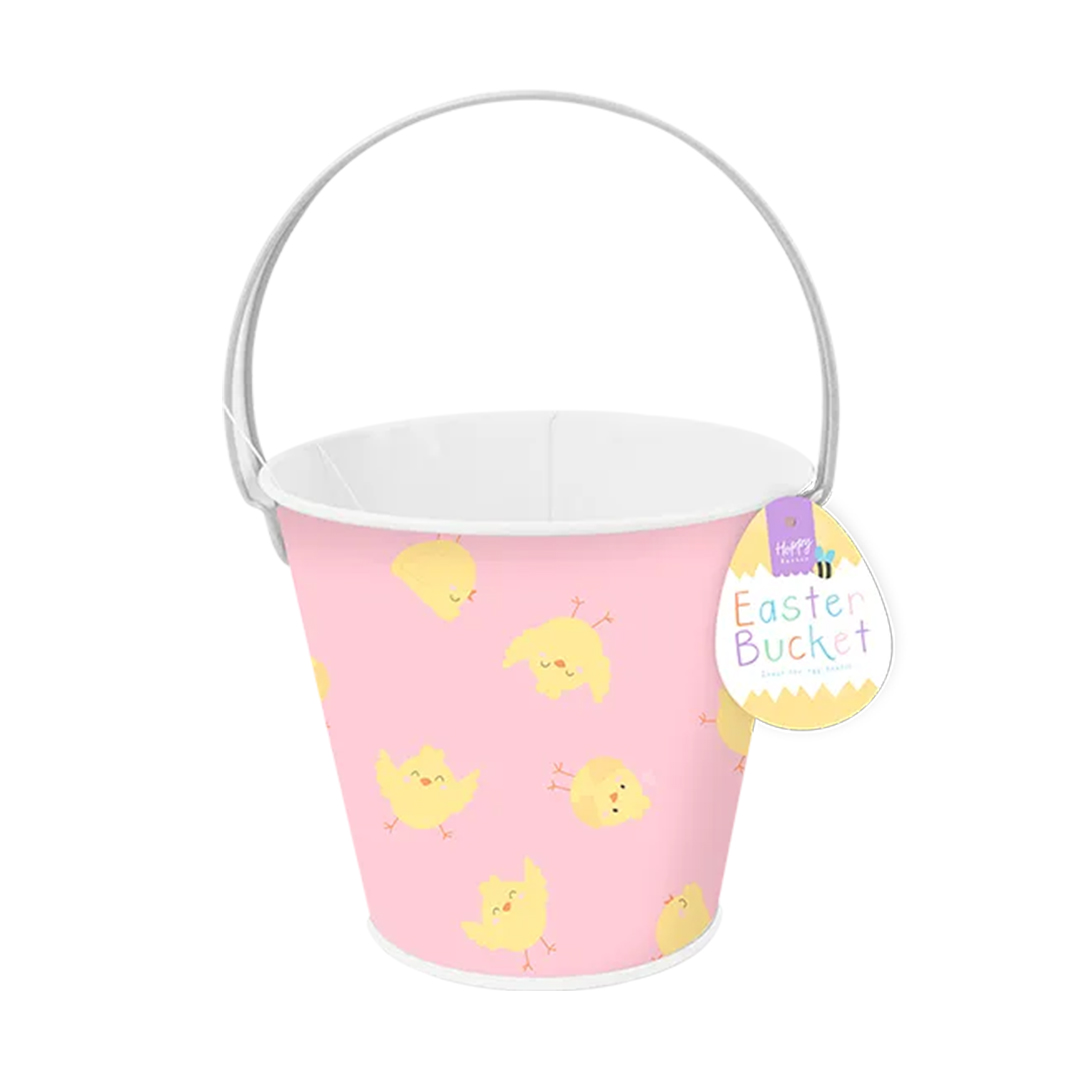 Pink Chick Easter Egg Hunt Tin Bucket 16cm Product Gallery Image