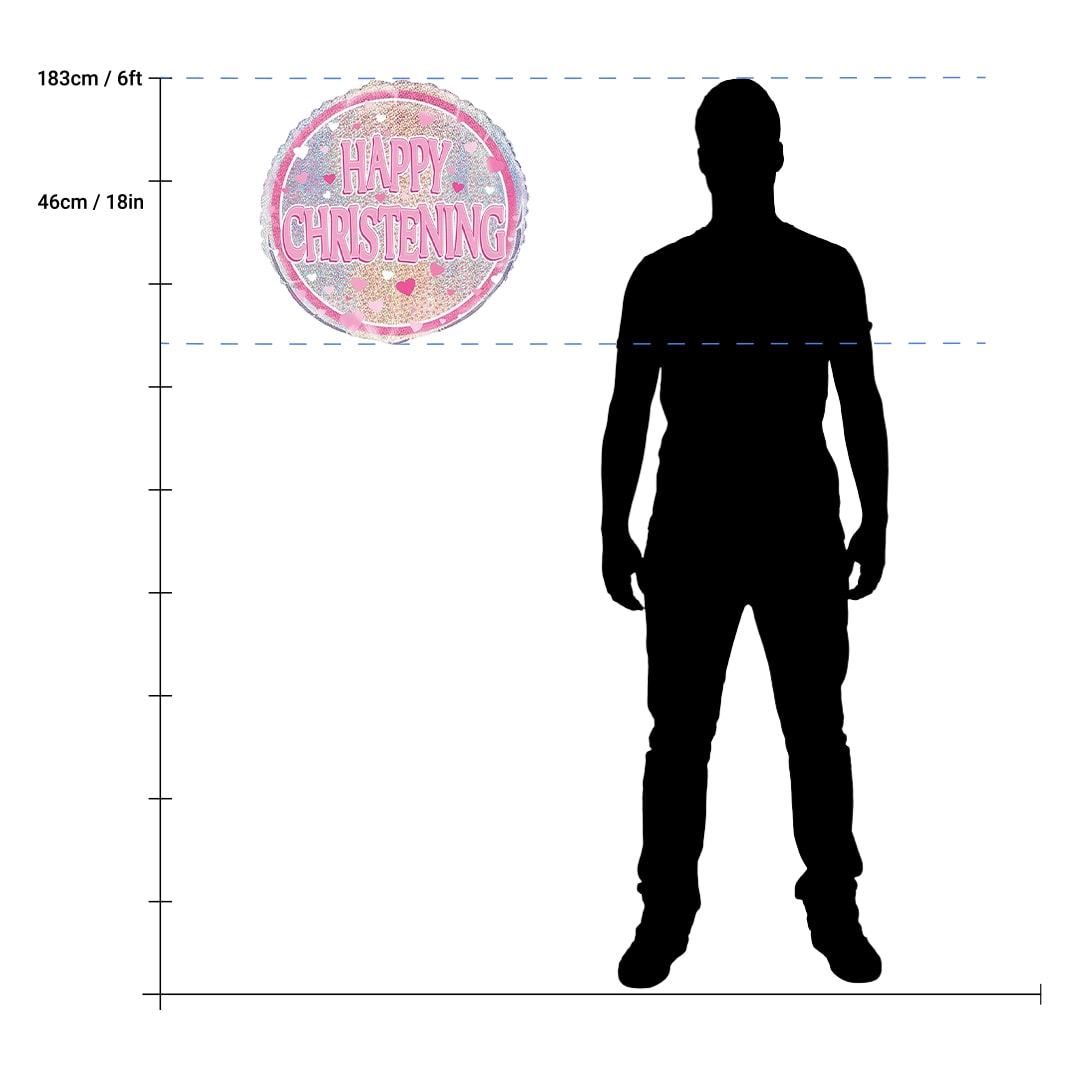 Pink Christening Holographic Round Foil Helium Balloon 46cm / 18 in Product Gallery Image