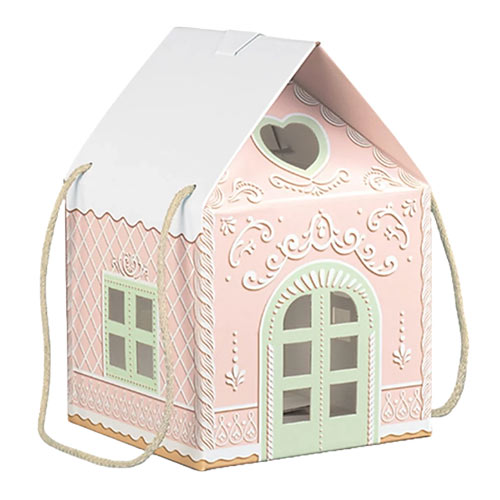 Pink Christmas House Elf Arrival Cardboard Gift Box with Handles