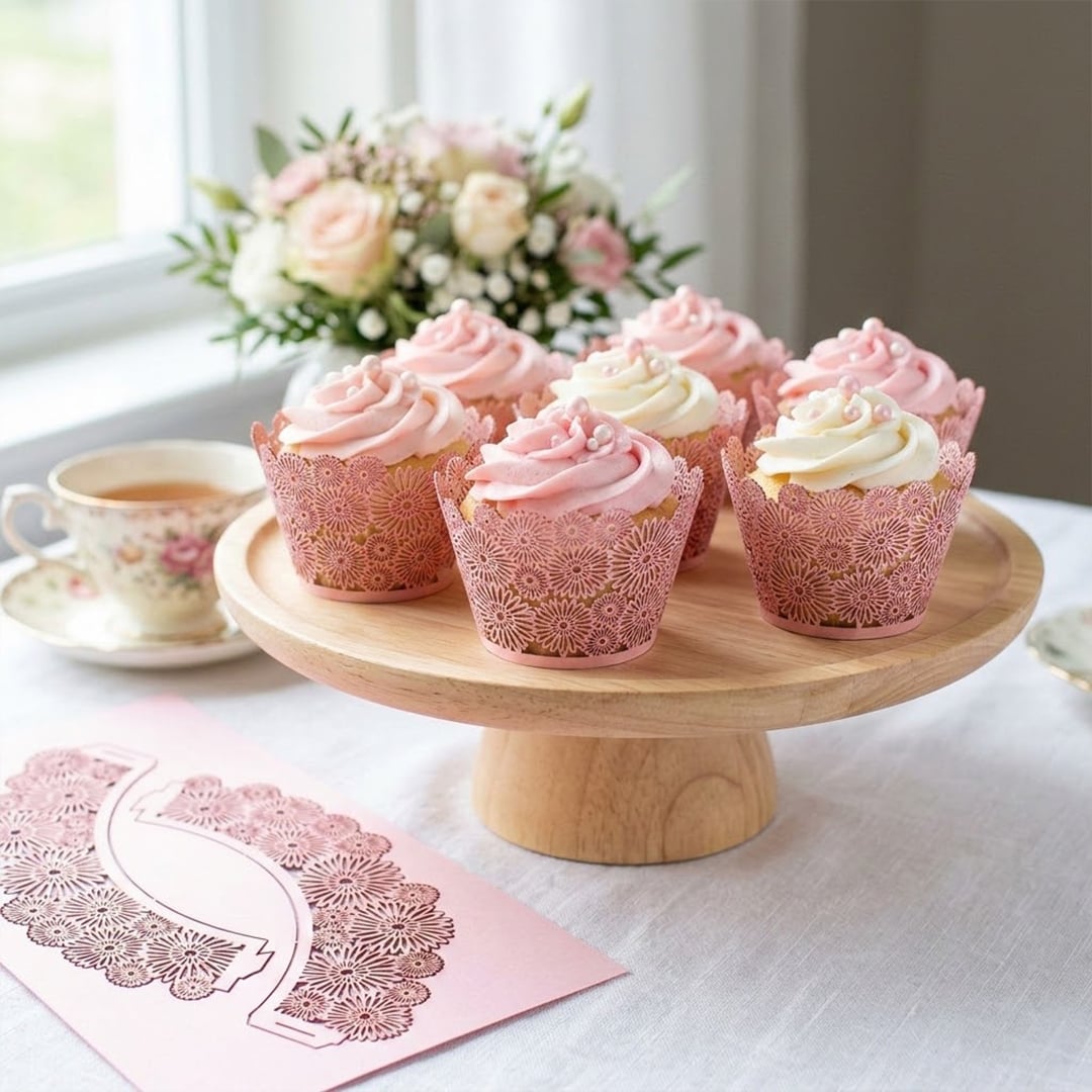 Pink Dahlia Paper Cupcake Wraps - Pack of 12