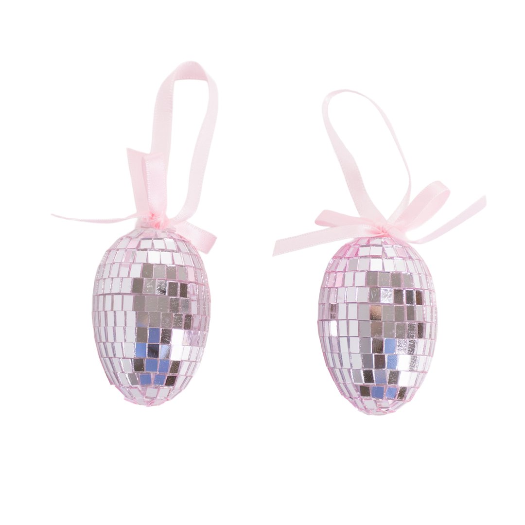 Pink Disco Easter Eggs Hanging Decorations - Pack of 2