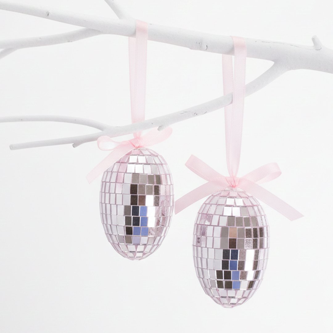 Pink Disco Easter Eggs Hanging Decorations - Pack of 2 Product Gallery Image