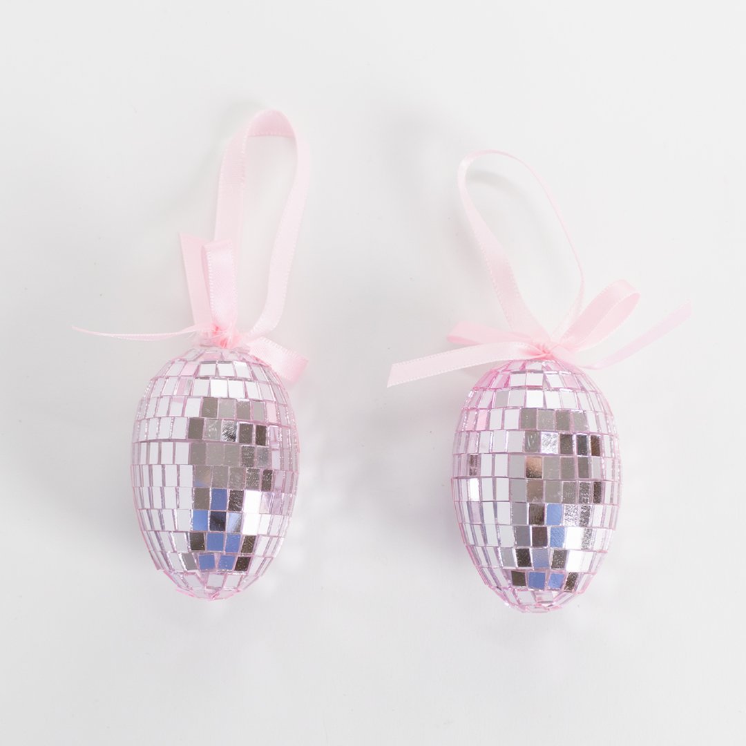 Pink Disco Easter Eggs Hanging Decorations - Pack of 2