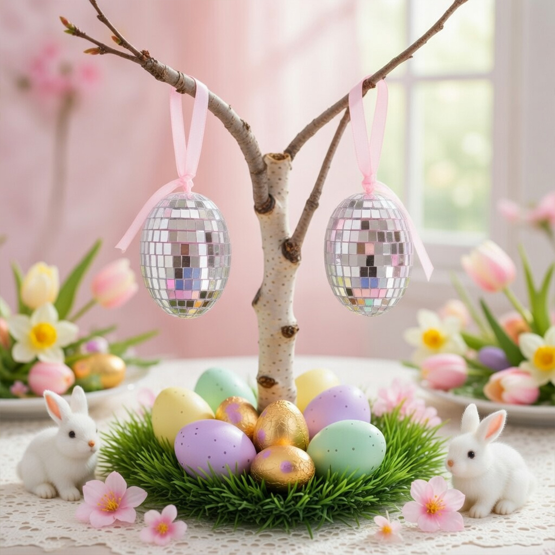 Pink Disco Easter Eggs Hanging Decorations - Pack of 2 Product Gallery Image