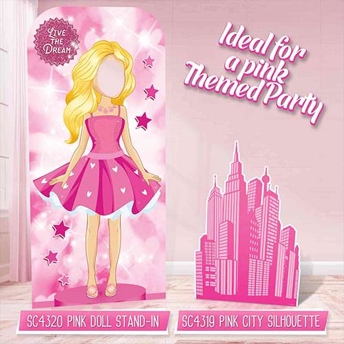 Pink Doll Stand In Cardboard Cutout 193cm - Perfect for Barbie Themed Parties Product Gallery Image