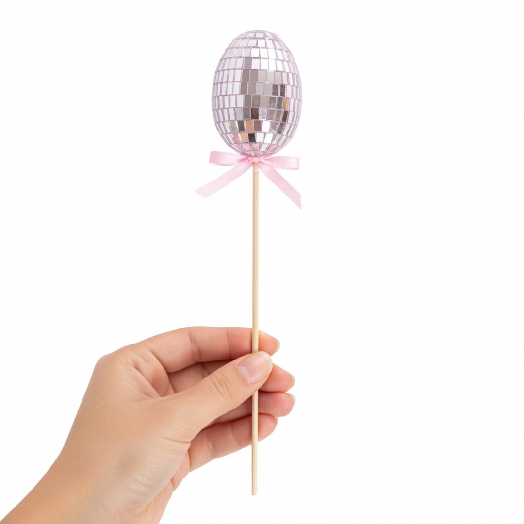 Pink Easter Disco Egg Pick Decoration 28cm Product Gallery Image