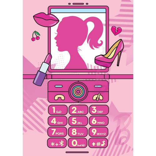 Pink Fashion Doll Mobile Phone Design Poster PVC Party Sign Decoration Product Gallery Image