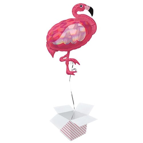 Pink Flamingo Iridescent Helium Foil Giant Balloon - Inflated Balloon in a Box Product Gallery Image