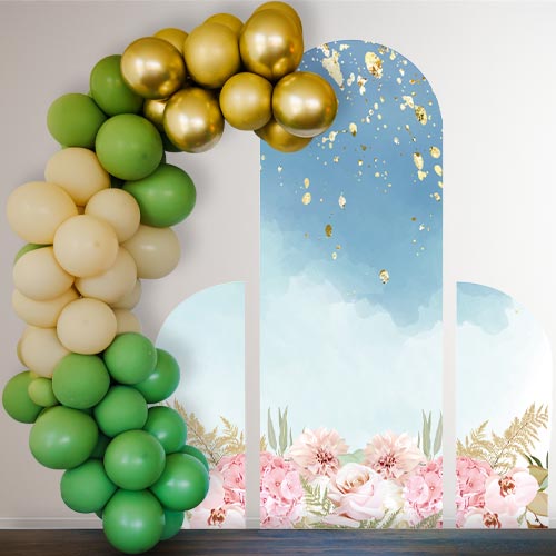 Pink Flowers & Blue Watercolour Design Arch and Two Sides Sailboard Backdrop Product Gallery Image