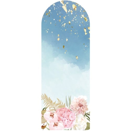 Pink Flowers & Blue Watercolour Design Arch Sailboard Backdrop Product Gallery Image