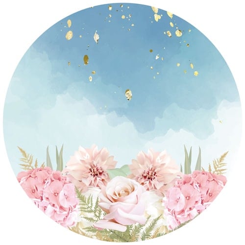 Pink Flowers & Blue Watercolour Design Circle Sailboard Backdrop Product Gallery Image