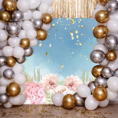 Pink Flowers & Blue Watercolour Design Square Sailboard Backdrop Product Gallery Image