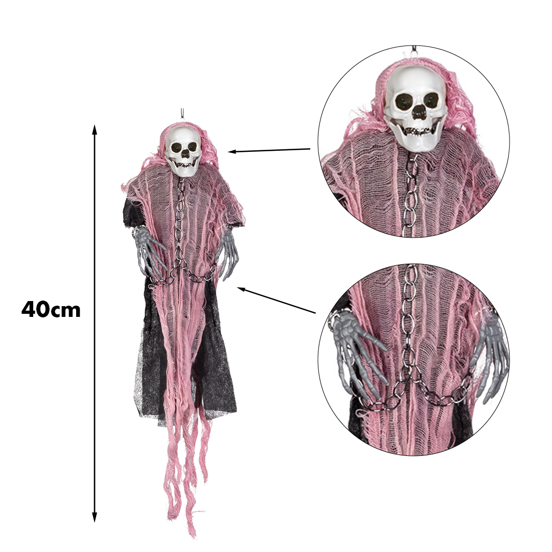 Pink Girl Skeleton Settler Halloween Prop Hanging Decoration 40cm View 3