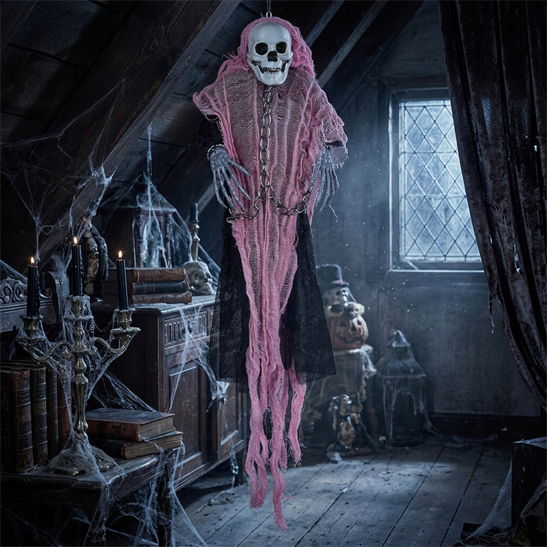 Pink Girl Skeleton Settler Halloween Prop Hanging Decoration 40cm View 2