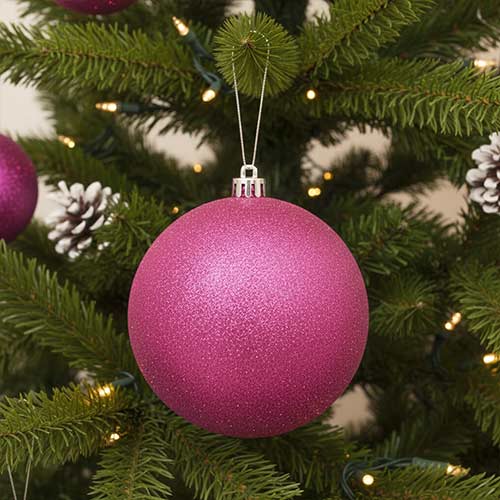 Pink Glitter Shatterproof Christmas Bauble 15cm Tree Ornament
