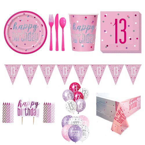 Pink Glitz 13th Birthday 16 Person Deluxe Party Pack