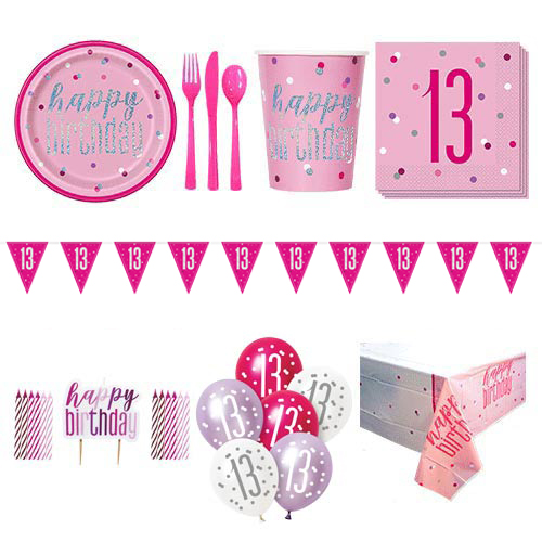 Pink Glitz 13th Birthday 8 Person Deluxe Party Pack