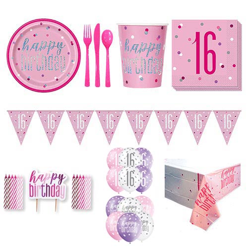 Pink Glitz 16th Birthday 16 Person Deluxe Party Pack Product Image
