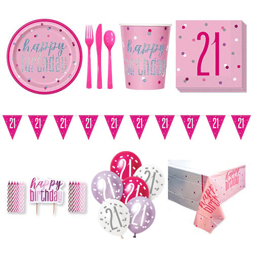 Pink Glitz 21st Birthday 8 Person Deluxe Party Pack