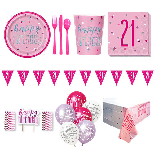 Pink Glitz 21st Birthday 8 Person Deluxe Party Pack