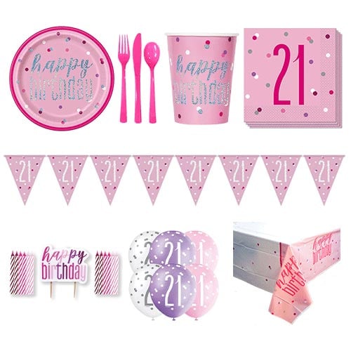 Pink Glitz 21st Birthday 8 Person Deluxe Party Pack Product Image