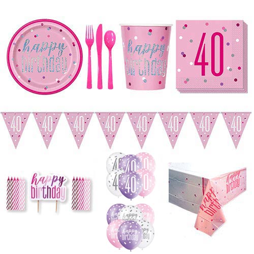 Pink Glitz 40th Birthday 16 Person Deluxe Party Pack Product Image