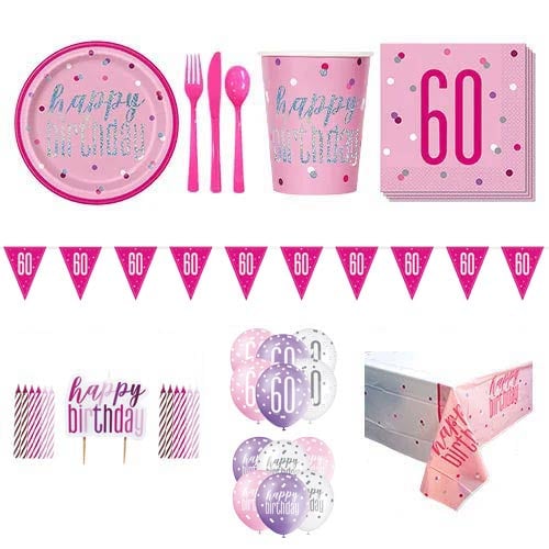 Pink Glitz 60th Birthday 16 Person Deluxe Party Pack