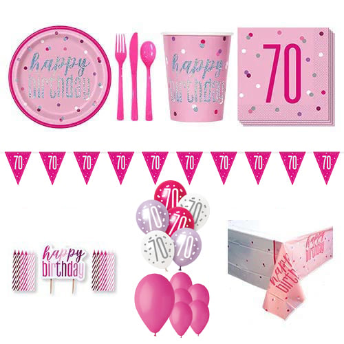 Pink Glitz 70th Birthday 16 Person Deluxe Party Pack