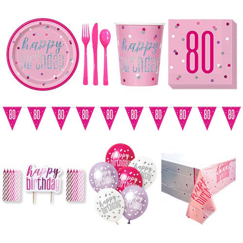 Pink Glitz 80th Birthday 8 Person Deluxe Party Pack