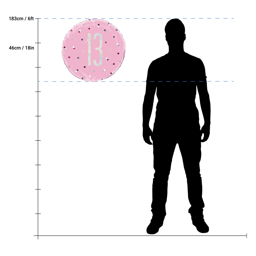 Pink Glitz Age 13 Holographic Round Foil Helium Balloon 46cm / 18 in Product Gallery Image