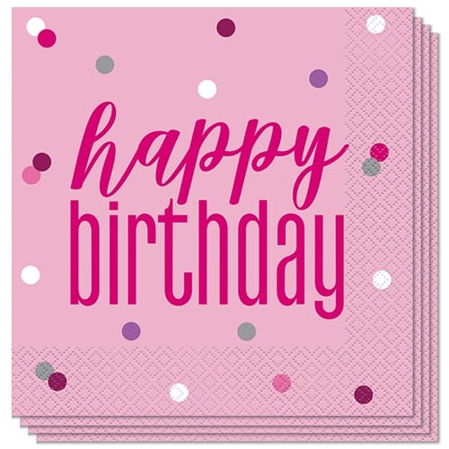 Pink Glitz Happy Birthday Luncheon Napkins 33cm 2Ply - Pack of 16 Bundle Product Image