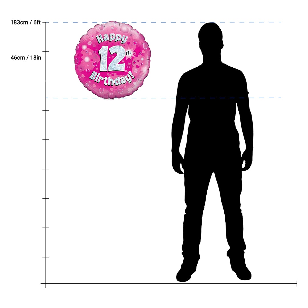 Pink Happy 12th Birthday Holographic Round Foil Helium Balloon 46cm / 18 in Product Gallery Image