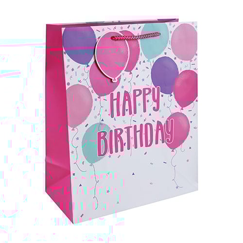 Pink Happy Birthday Balloons Large Gift Bag 33cm Product Image