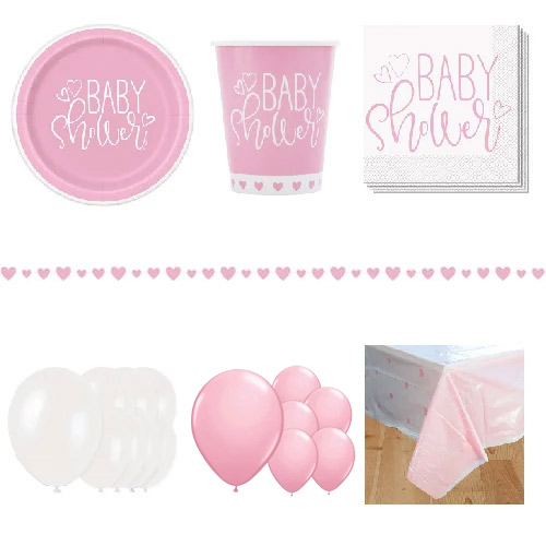 Pink Hearts Baby Shower 16 Person Deluxe Party Pack Product Image