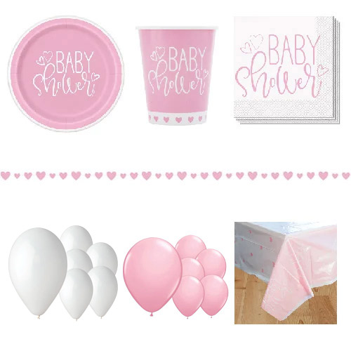 Pink Hearts Baby Shower 16 Person Deluxe Party Pack