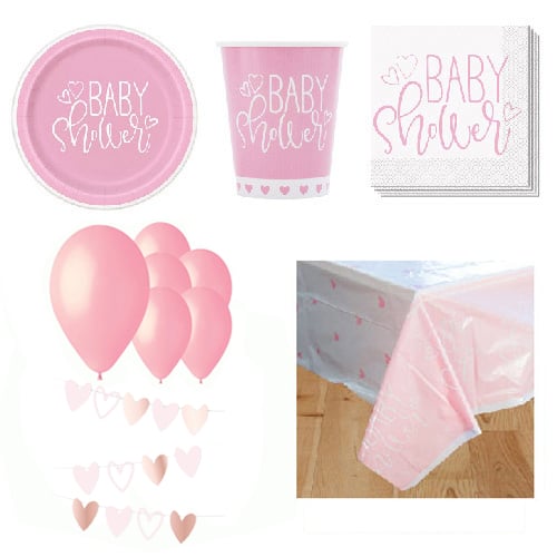 Pink Hearts Baby Shower 8 Person Deluxe Party Pack